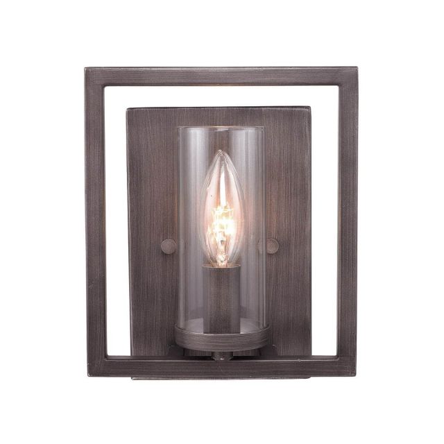 Golden Lighting 6068-1W GMT Marco 1 Light 9 Inch Tall Wall Sconce In Gunmetal Bronze with Clear Glass
